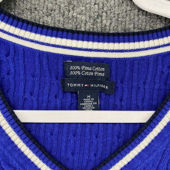 Tommy Hilfiger Sweater Womens M Blue V-Neck Pullover Preppy Academia Classic - Picture 5 of 7